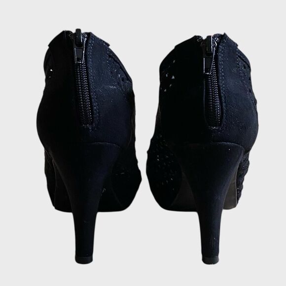 Madden Girl High Heel Ankle Booties Size 9 Black Perforated Open Toe Zipper - Picture 10 of 15